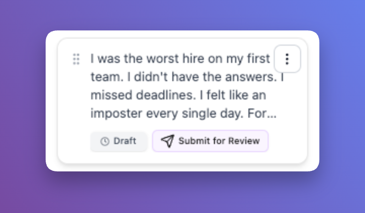 A Resonate draft card with Draft and Submit for Review actions - the magic-link client approval workflow
